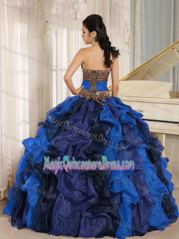 V-neck Ruffled Leopard Quince Dress in Multi-color with Beading in Soacha