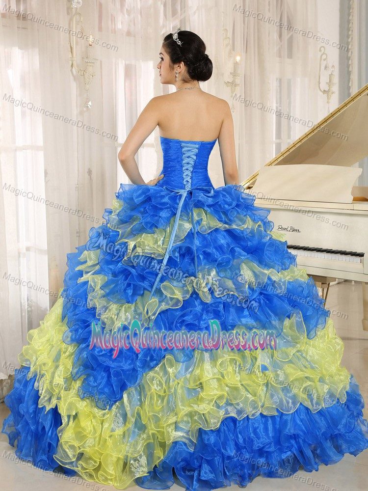 Multi-colored Ruffled Sweetheart Quinceanera Dress with Appliques