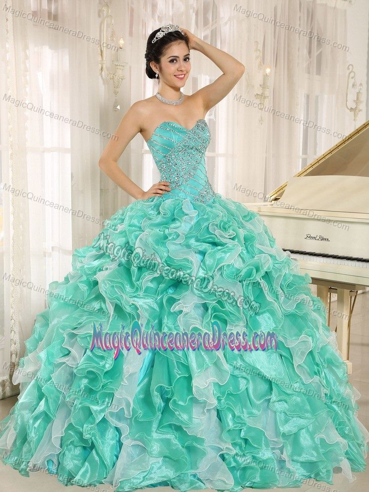 Apple Green Beaded Ruffled Custom Made Quinceanera Dress in Anderson