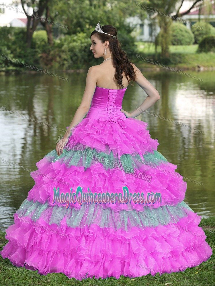 Beaded Sequined Multi-colored Strapless Quinceanera Dress in Barranquilla
