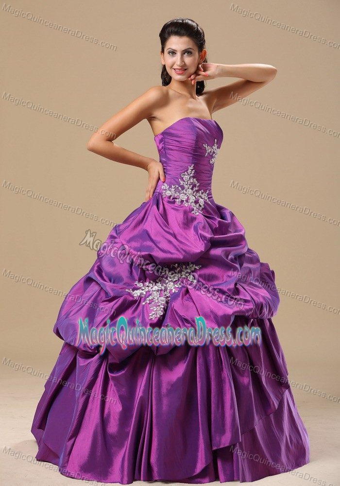 Appliqued Strapless Purple Sweet 15 Dresses with Pick-ups in Antofagasta Chile