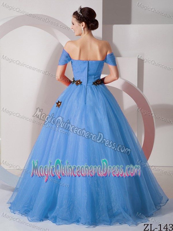 Off the Shoulder Floor-length Organza Quince Dress with Appliques