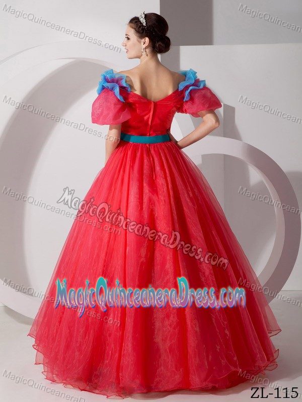 V-neck Floor-length Organza Sweet 15 Dresses with Hand Flowers in Kent
