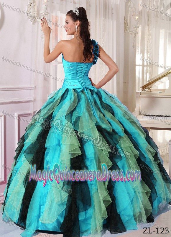 Multi-colored One Shoulder Beaded Quinceanera Dresses with Ruffles