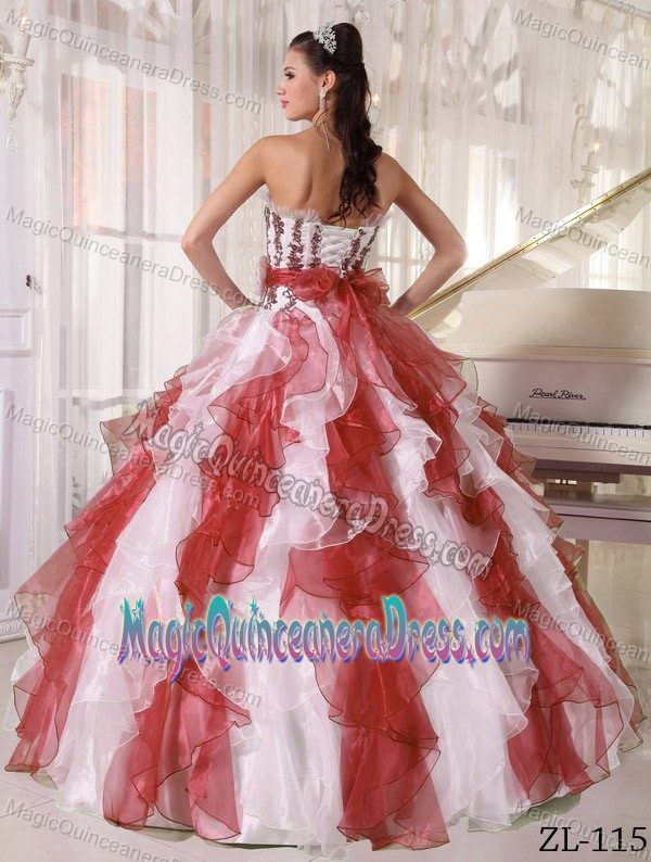 Colorful Strapless Organza Beaded Quinceanera Gown Dress in Caldera