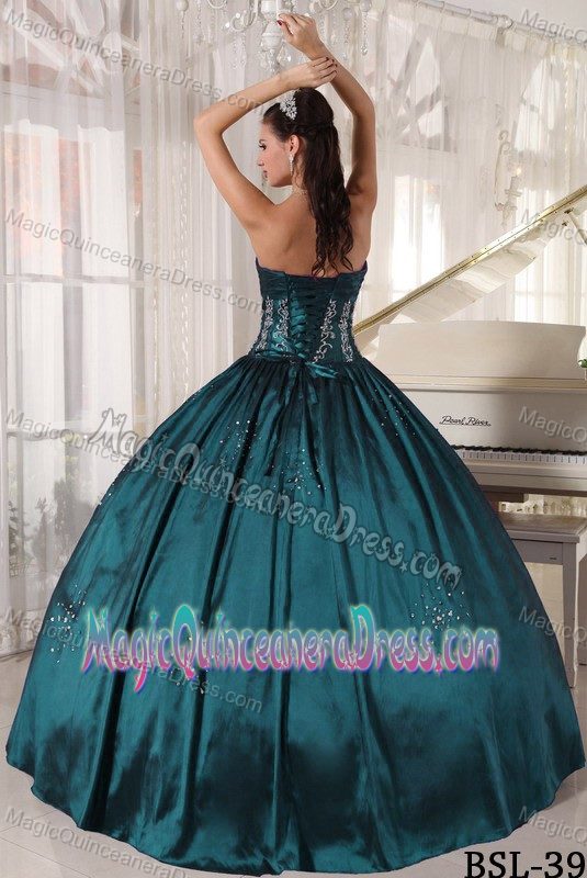 Strapless Taffeta Embroidered Quinceanera Dress with Beading in Caldera