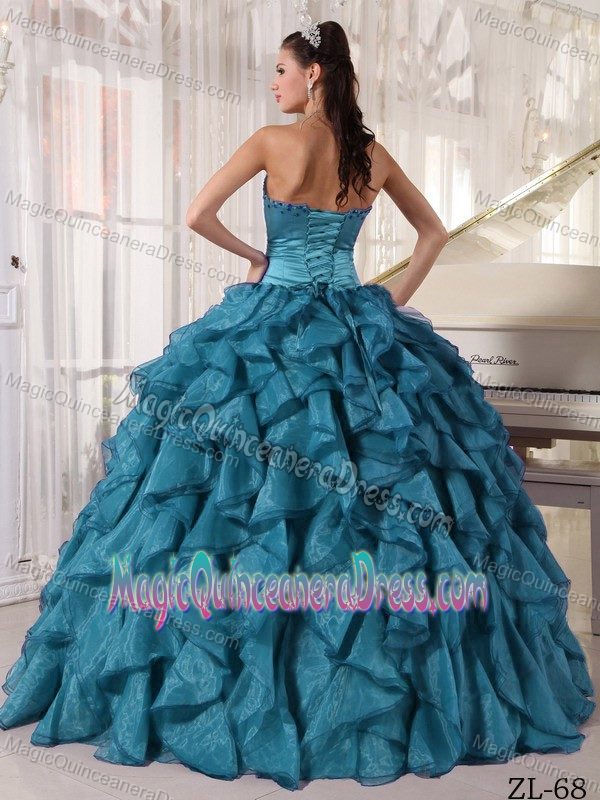 Teal Strapless Floor-length Beaded Quinceanera Dresses in Vallenar Chile