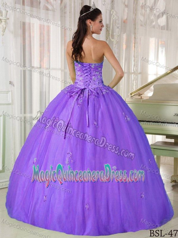 Purple Strapless Taffeta and Tulle Appliqued Quinceanera Dress in Issaquah