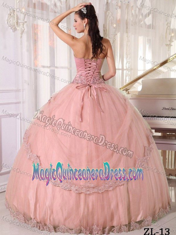 Sweetheart Floor-length Appliqued Quinceanera Dress in Pink in Auburn