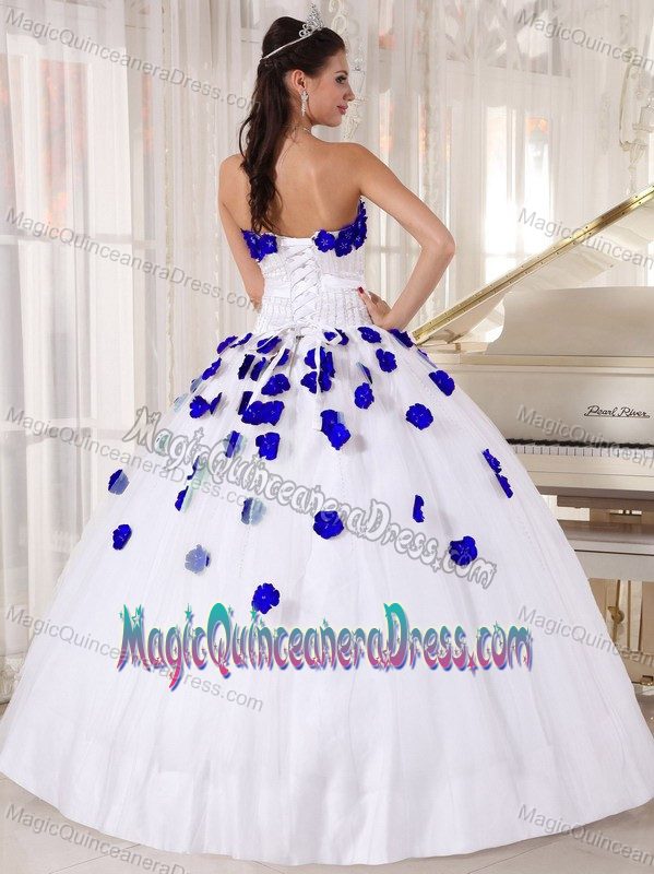 Strapless Beaded Hand Flowery Quinceanera Dresses in White in Reston