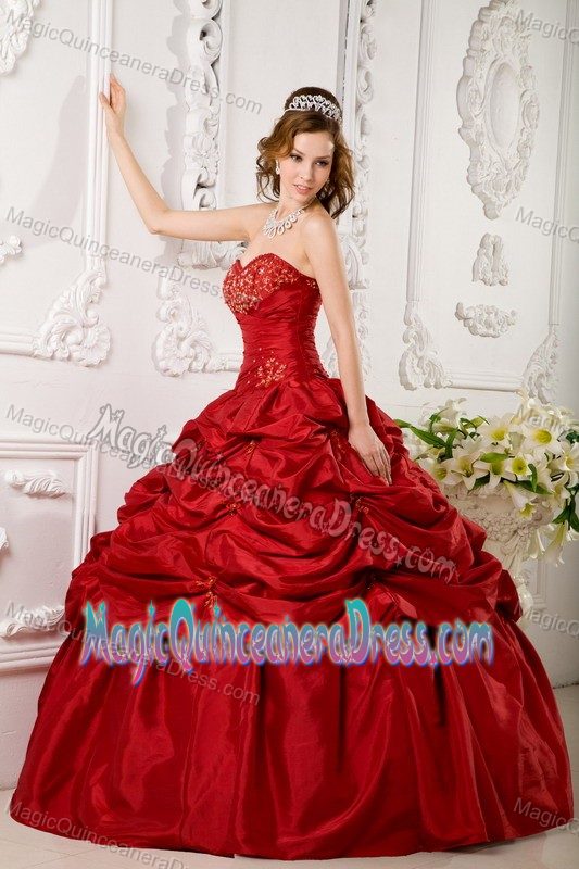 Sweetheart Taffeta Appliqued Quinceanera Gown Dress in Red in Issaquah