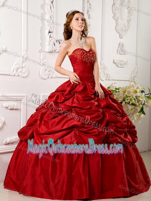 Sweetheart Taffeta Appliqued Quinceanera Gown Dress in Red in Issaquah