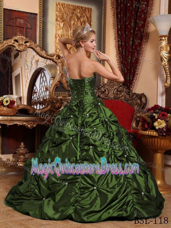 A-line Strapless Taffeta Beaded Quinceanera Gown Dress in Olive Green