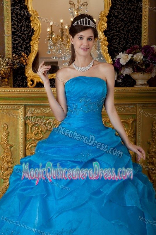 Blue Strapless Organza Quinceanera Dresses with Appliques in Waukesha WI