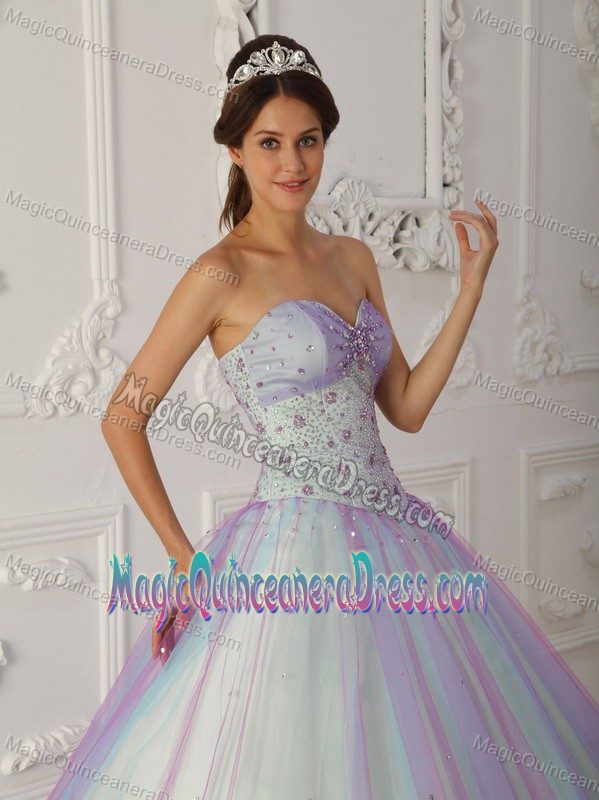Multi-Colored Sweetheart Taffeta and Tulle Quince Dress with Beading and Sequins