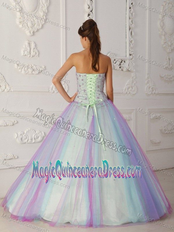 Multi-Colored Sweetheart Taffeta and Tulle Quince Dress with Beading and Sequins