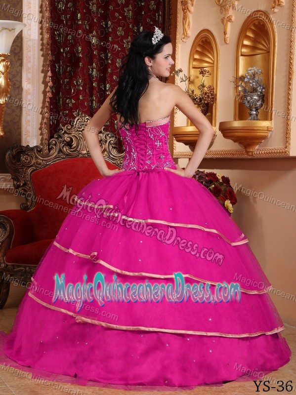 Fuchsia Sweetheart Floor-length Quinceanera Dress with Beading in Madison