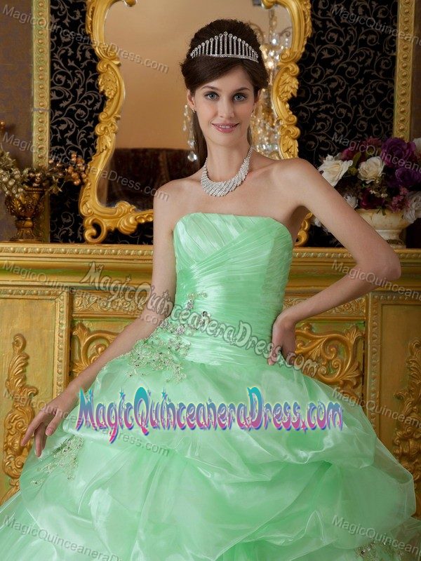 Strapless Organza Beaded Ruched Quinceanera Gowns in Apple Green in Tacoma