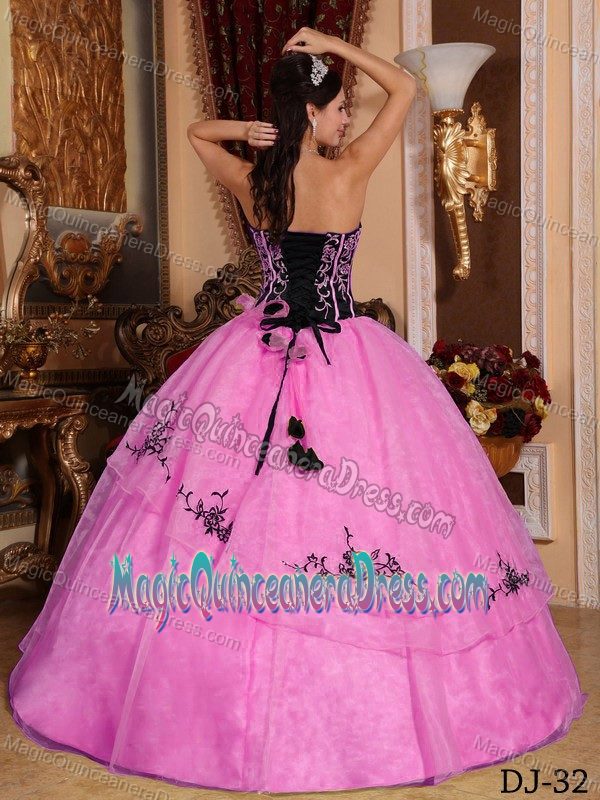 Hot Pink Strapless Organza Embroidered Quinceanera Gown Dress in Spokane