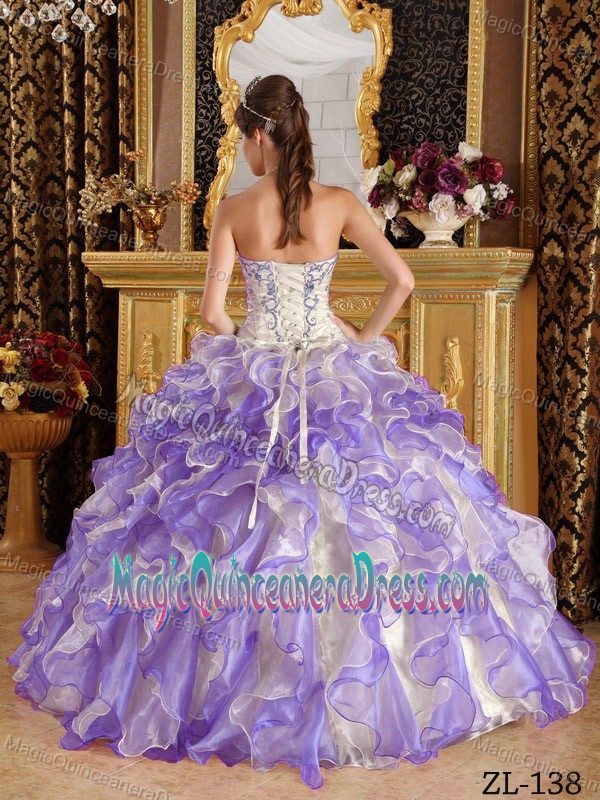 Purple Sweetheart Organza Quinceanera Dress with Appliques in Leesburg VA