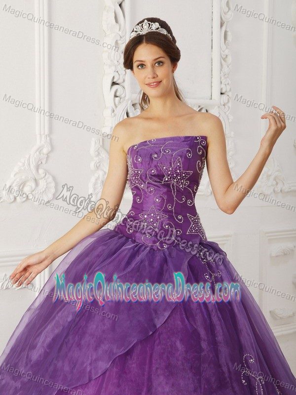 Strapless Floor-length Satin and Organza Beaded Quinceanera Gown in Park City