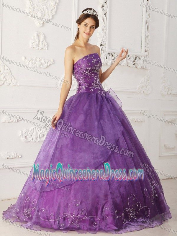 Strapless Floor-length Satin and Organza Beaded Quinceanera Gown in Park City