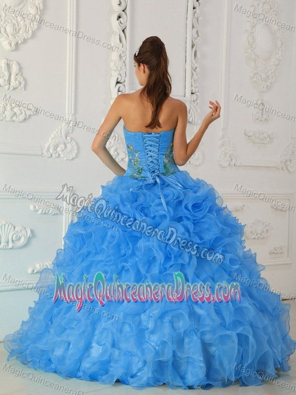 Strapless Embroidered Quinceanera Gown Dress in Aqua Blue in Leesburg VA