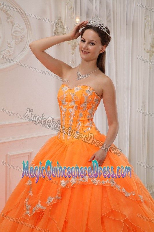 Orange Sweetheart Organza Quinceanera Dress with Appliques in Park City