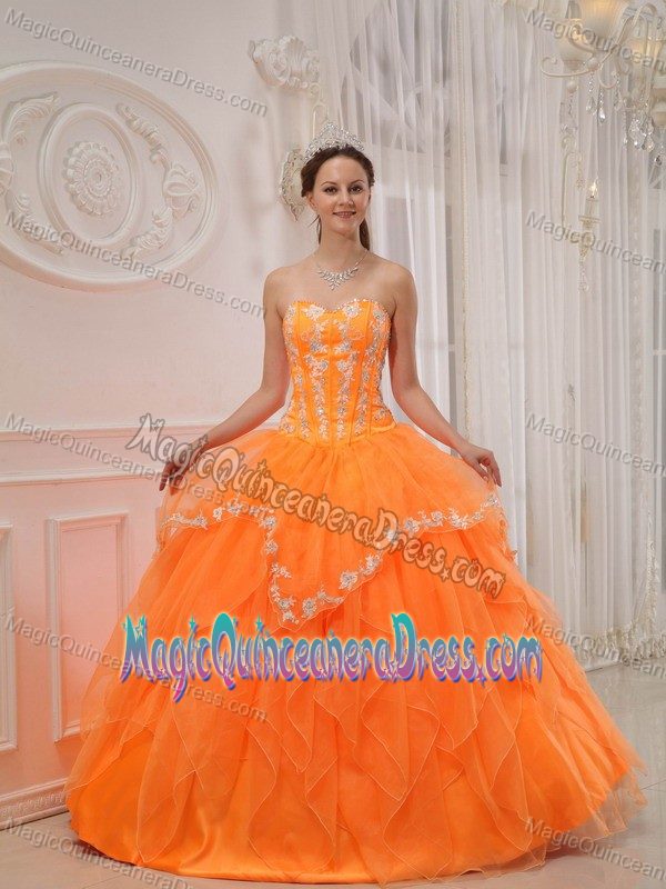 Orange Sweetheart Organza Quinceanera Dress with Appliques in Park City