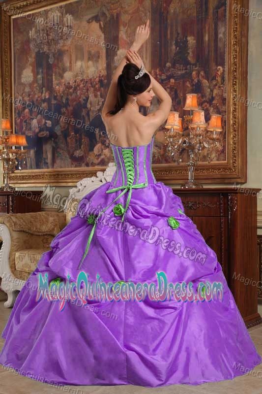 Purple Strapless Taffeta Beaded Flowery Quinceanera Gown Dress in Kerrville