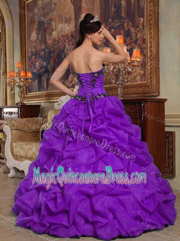 Purple Pick-ups Quincenera Dress with Black Applique in Holgun Cuba