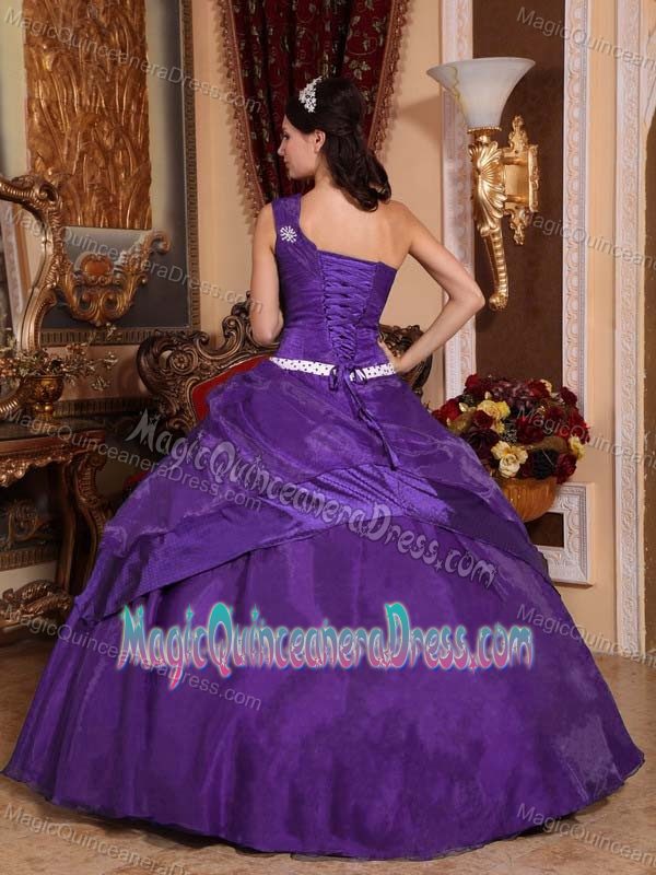 Dark Purple Beading One Shoulder Quinceanera Dress in Camagey Cuba