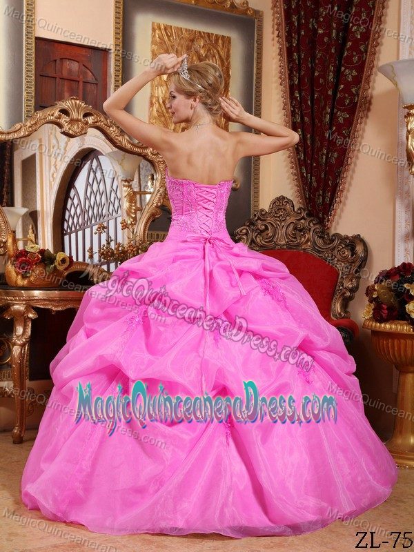 Hot Pink Strapless Floor-length Appliques Dresses Quinceanera in USA
