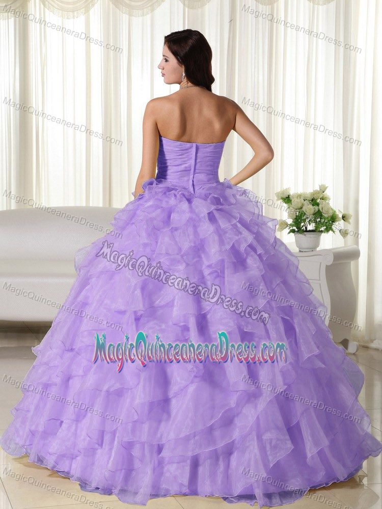 Elegant Lilac Sweetheart Long Quinceanera Gowns with Ruffles in Omaha