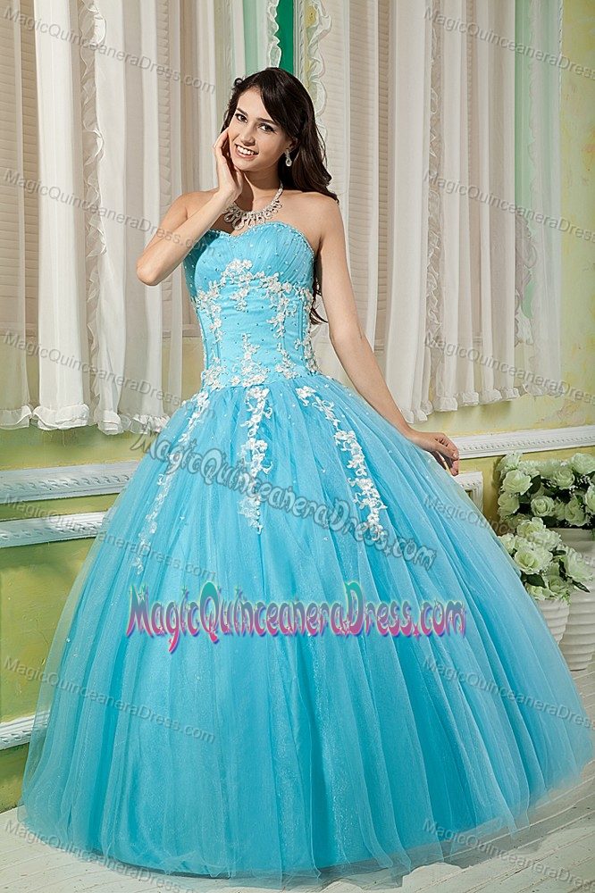 Aqua Blue Appliqued Sweetheart Full-length Quinceanera Gowns in Wayne