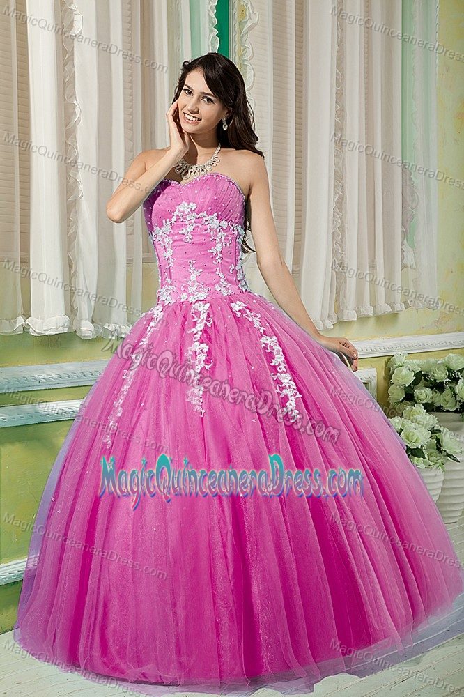 Rose Pink Sweetheart Lace-up Long Dresses For Quinceanera with Appliques
