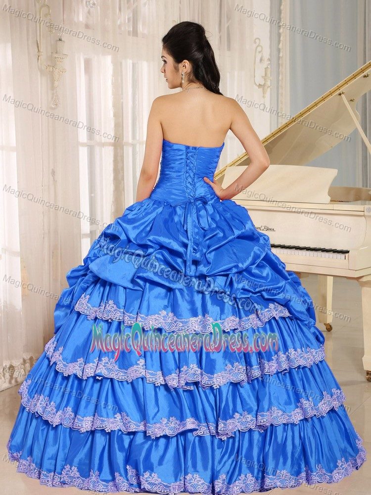 Sky Blue Beaded Sweetheart Full-length Quinceanera Dresses with Pick-ups