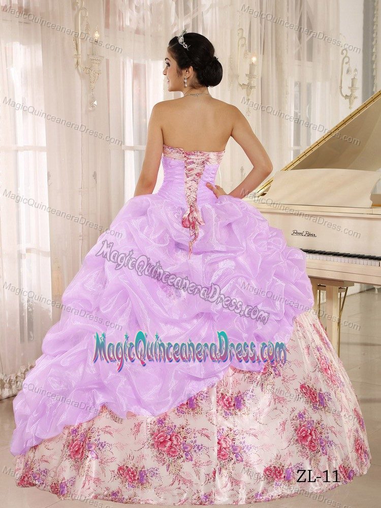 Multi-color Sweetheart Long Quinceanera Gown with Pick-ups and Printing