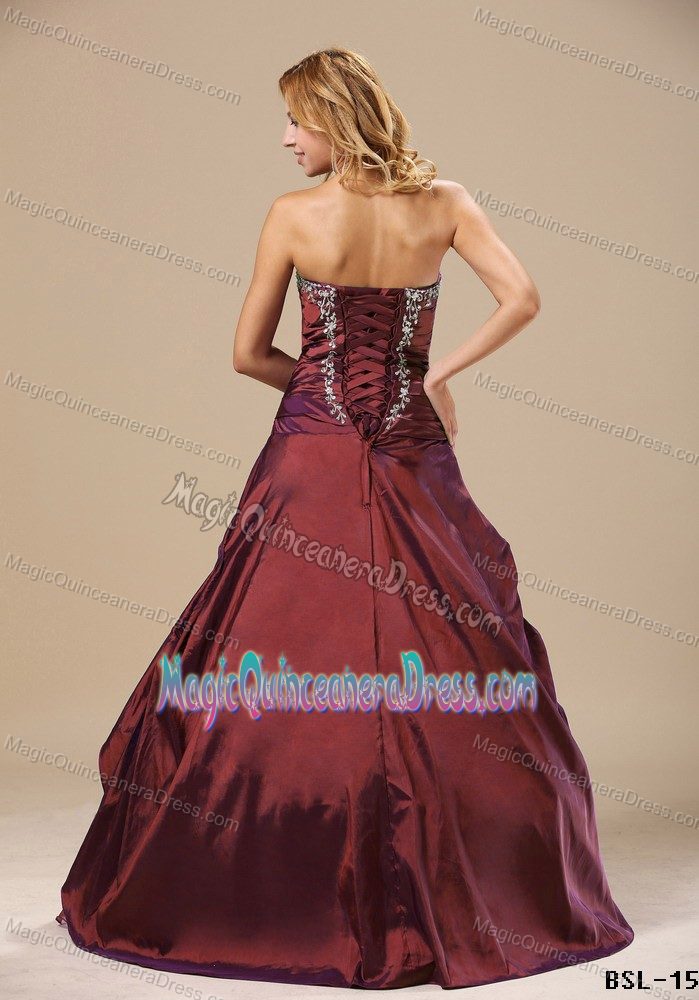 Burgundy Appliqued Sweetheart Full-length Sweet Sixteen Dress in Portland