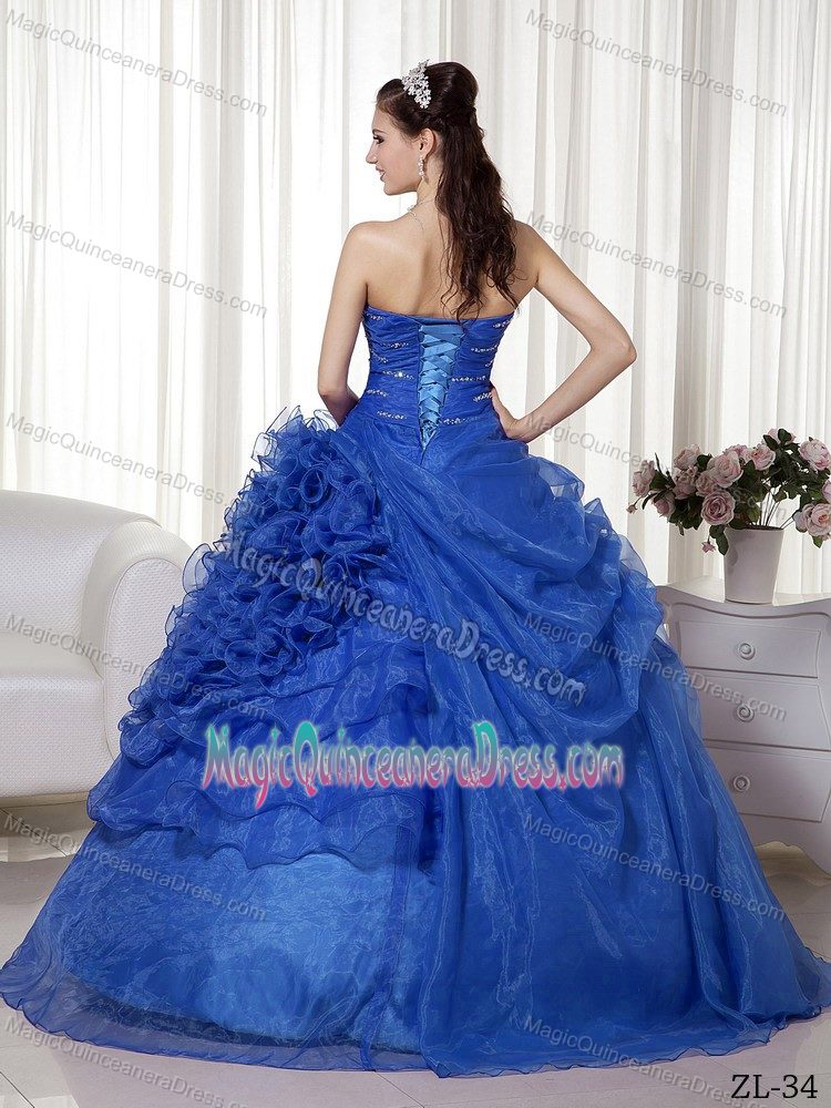 Sweetheart Blue Floor-length Quinceanera Gown with Beading and Ruffles