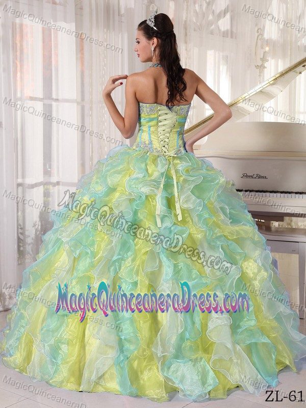 Cute Multi-color Appliqued Sweetheart Long Quinceanera Dresses with Ruffles