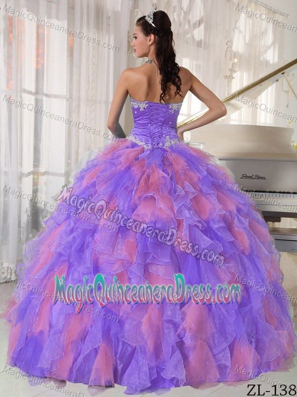Pink and Purple Appliqued Strapless Full-length Quinceanera Dresses in Boone