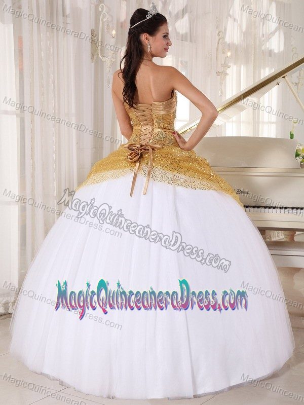 Halter Champagne and White Long Quince Dress with Applique and Sequin