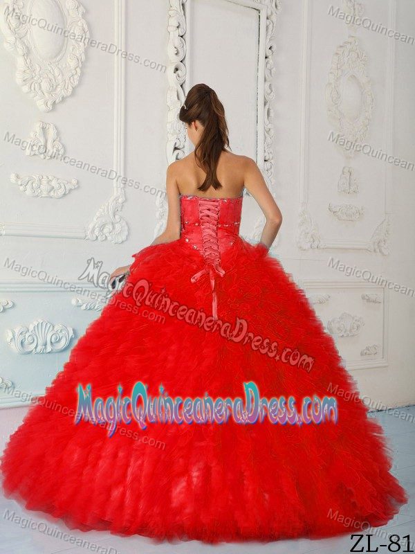 Luxurious Red Beaded Sweetheart Full-length Quinceanera Gowns in Troy