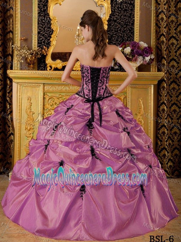 Rose Pink Strapless Quinces Dresses with Embroidery and Pick-ups in Lisle