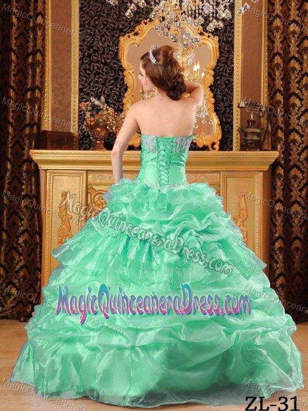 Apple Green Ball Gown Sweetheart Organza Appliques Quinceanera Dress