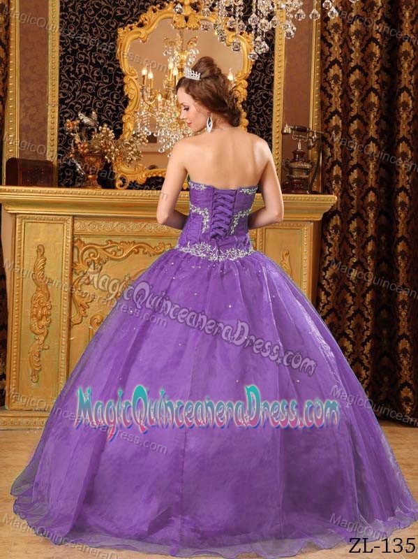 Purple Ball Gown Sweetheart Organza Appliques Sweet Sixteen Quinceanera Dress