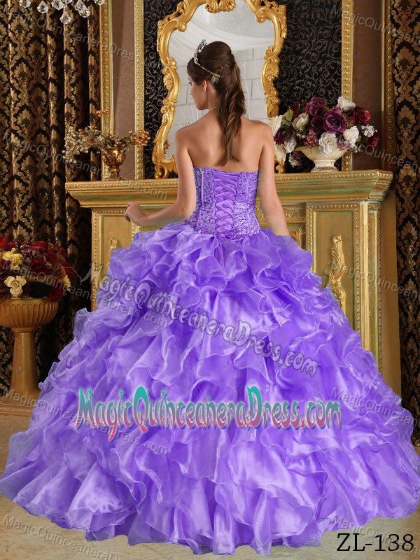 Purple Ball Gown Sweetheart Ruffles Organza Quinceanera Dress in Asheville