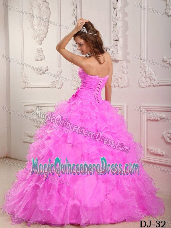 Romantic Sweetheart Organza Beading and Ruffles Baby Pink Quinceanera Dress