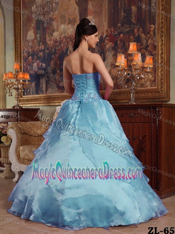 2014 Aqua Blue Strapless Organza Beading Quinceanera Dress in Manhattan